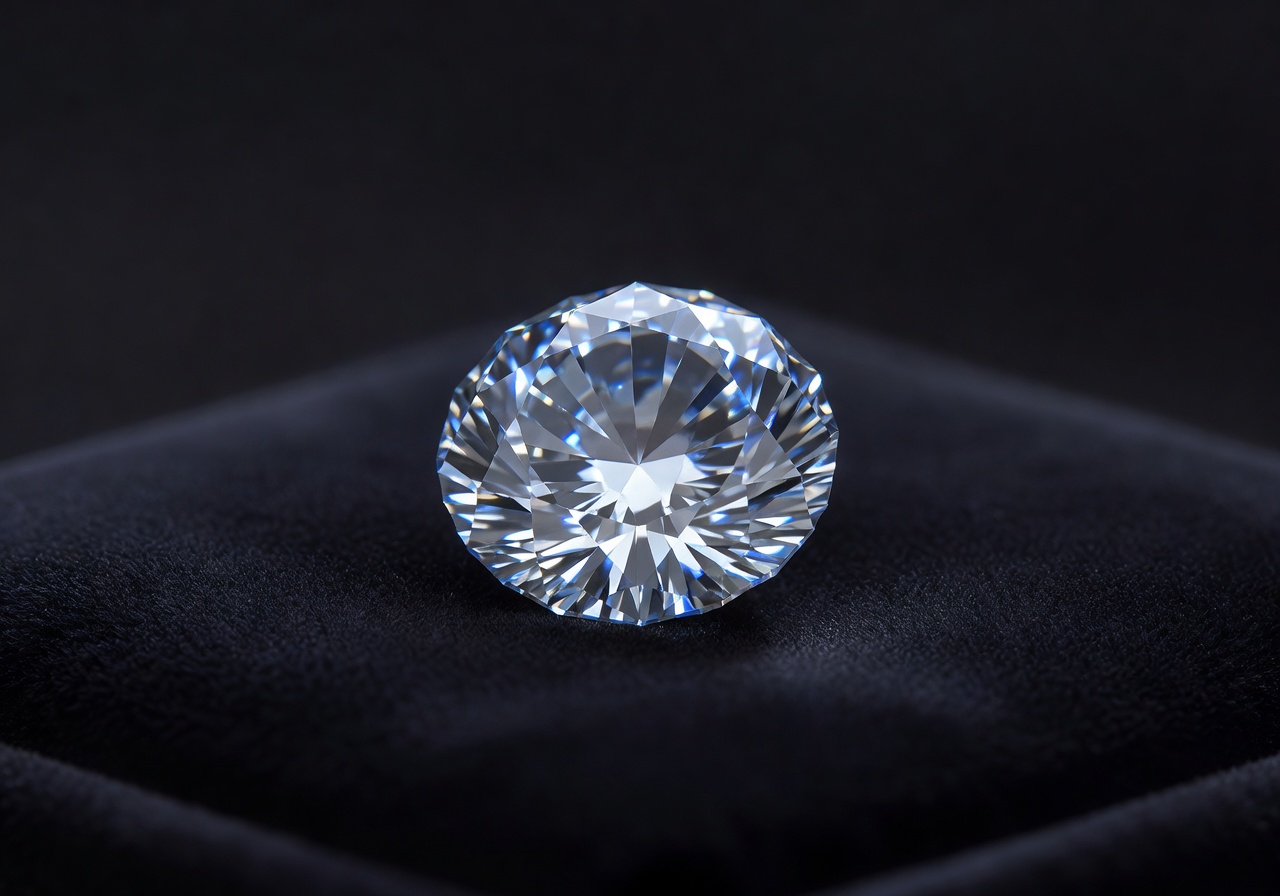 Brilliant cut diamond sparkling with blue and white light refractions representing Hushplavon brand luxury